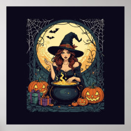 Whimsically Enchanting Witch With Spiders and Jack ポスター