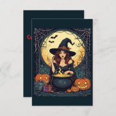Whimsically Enchanting Witch With Spiders and Jack 招待状 (正面/裏面)