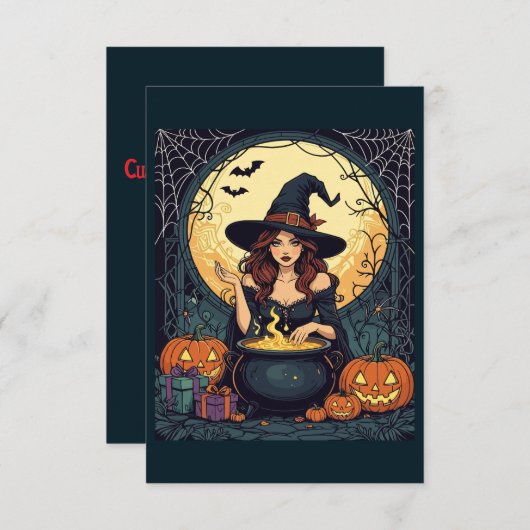 Whimsically Enchanting Witch With Spiders and Jack 招待状 (正面/裏面)