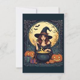 Whimsically Enchanting Witch With Spiders and Jack 招待状