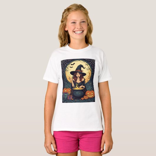 Whimsically Enchanting Witch With Spiders and Jack Tシャツ (正面フル)