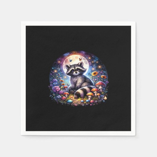 Whimsigoth Raccoon By Moonlight, Cute Colorful Fan スタンダードカクテルナプキン (正面)