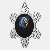 Whimsigoth Witch Flying Over Full Moon Women Kids スノーフレークピューターオーナメント (右)