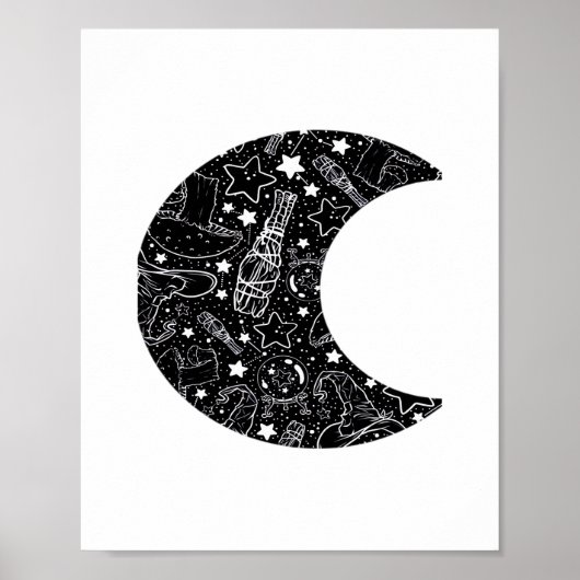 Whimsigoth Witch Moon Wicca Kawaii Goth Tattoo Ast ポスター (正面)