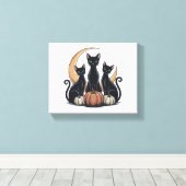 Whimsigothic Black Cats Pumpkin Moon Halloween キャンバスプリント (インサイチュ (ウッドフロア))