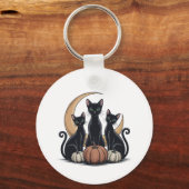Whimsigothic Black Cats Pumpkin Moon Halloween キーホルダー (裏面)