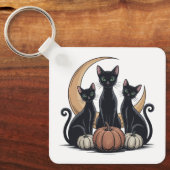 Whimsigothic Black Cats Pumpkin Moon Halloween キーホルダー (正面)