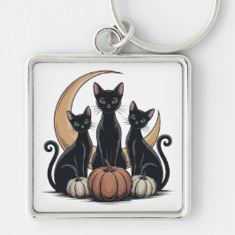 Whimsigothic Black Cats Pumpkin Moon Halloween キーホルダー