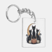 Whimsigothic Black Cats Pumpkin Moon Halloween キーホルダー (正面左)