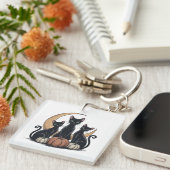 Whimsigothic Black Cats Pumpkin Moon Halloween キーホルダー (正面右)