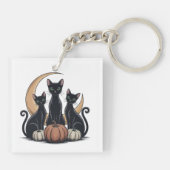 Whimsigothic Black Cats Pumpkin Moon Halloween キーホルダー (裏面)