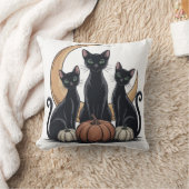 Whimsigothic Black Cats Pumpkin Moon Halloween クッション (ブランケット)