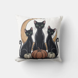Whimsigothic Black Cats Pumpkin Moon Halloween クッション