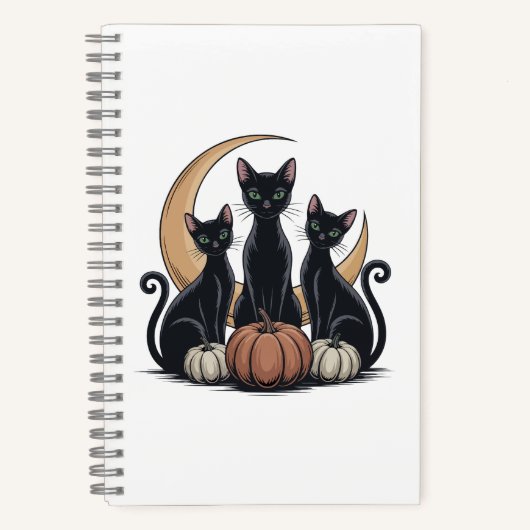 Whimsigothic Black Cats Pumpkin Moon Halloween ノートブック (正面)