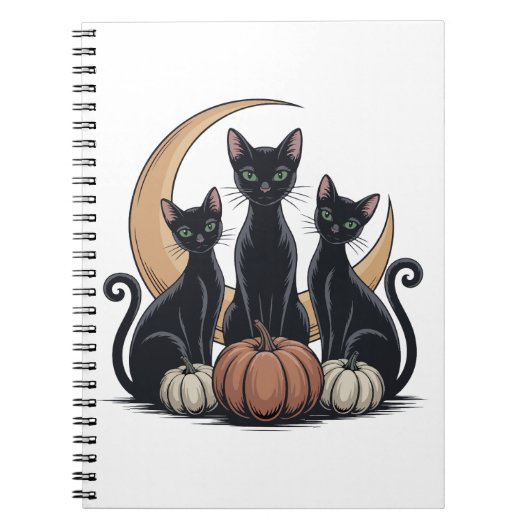 Whimsigothic Black Cats Pumpkin Moon Halloween ノートブック (正面)