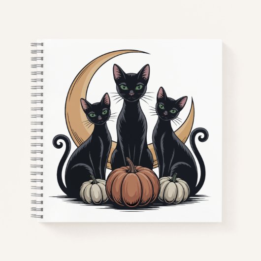 Whimsigothic Black Cats Pumpkin Moon Halloween ノートブック (正面)