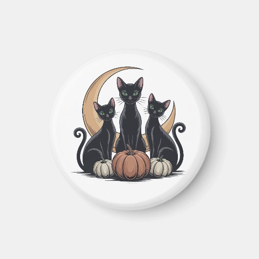 Whimsigothic Black Cats Pumpkin Moon Halloween マグネット (正面)