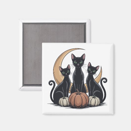 Whimsigothic Black Cats Pumpkin Moon Halloween マグネット (正面/裏面)