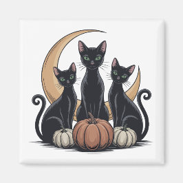 Whimsigothic Black Cats Pumpkin Moon Halloween マグネット