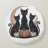 Whimsigothic Black Cats Pumpkin Moon Halloween ラウンドクッション (裏面)