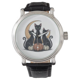 Whimsigothic Black Cats Pumpkin Moon Halloween 腕時計