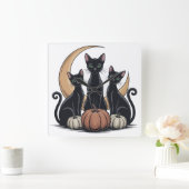 Whimsigothic Black Cats Pumpkin Moon Halloween Wal スクエア壁時計 (ホーム)