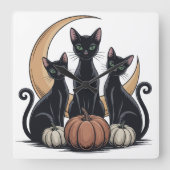Whimsigothic Black Cats Pumpkin Moon Halloween Wal スクエア壁時計 (正面)