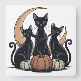 Whimsigothic Black Cats Pumpkin Moon Halloween Wal スクエア壁時計