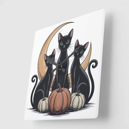 Whimsigothic Black Cats Pumpkin Moon Halloween Wal スクエア壁時計 (傾斜)