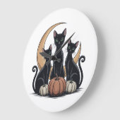 Whimsigothic Black Cats Pumpkin Moon Halloween Wal ラージ壁時計 (傾斜)