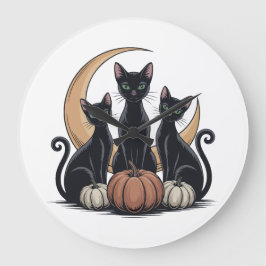 Whimsigothic Black Cats Pumpkin Moon Halloween Wal ラージ壁時計