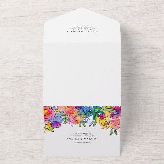 Whimsyはっきりしたフローラ水色QRコード結婚s オールインワン招待状 (外側)