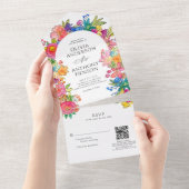 Whimsyはっきりしたフローラ水色QRコード結婚s オールインワン招待状 (貼ってはがせる)