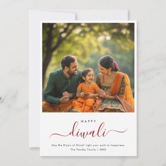 Whimsyスクリプトディワリ家族の写真お祝い シーズンカード (正面)