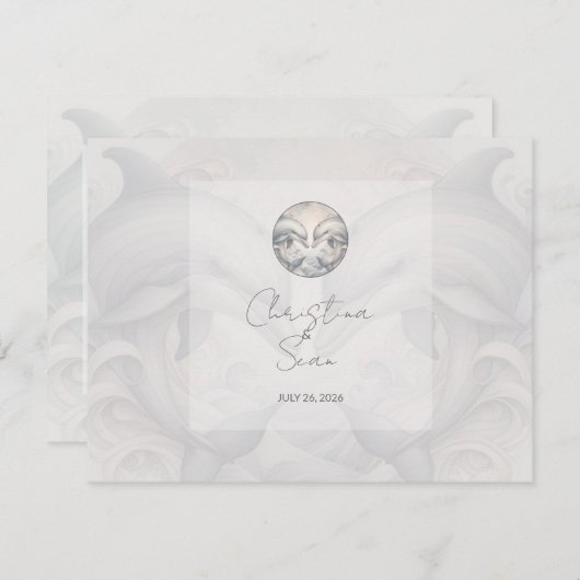 Whimsyモダン Dolphins結婚式RSVP応答カード 出欠カード (正面/裏面)