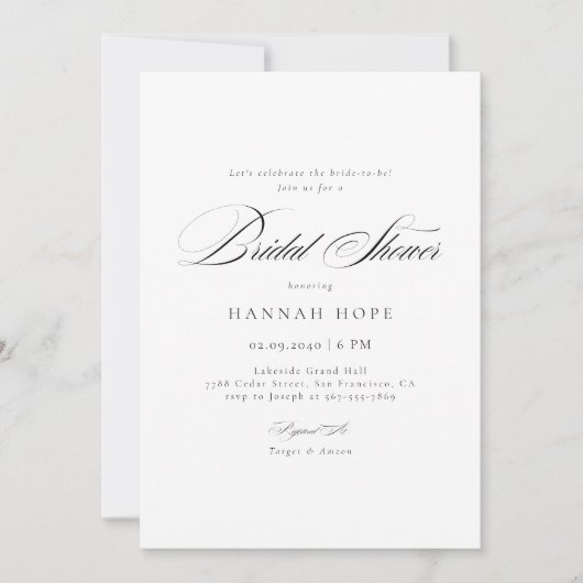 Whimsy書道予算結婚のブライダルシャワー 招待状 (正面)