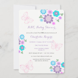 Whimsy蝶の花BBQ裏庭ベビーシャワー 招待状