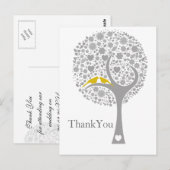  whimsy ツリー 黄色のラブバード モダン ウェディング サンクス ポストカード (正面/裏面)