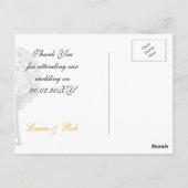  whimsy ツリー 黄色のラブバード モダン ウェディング サンクス ポストカード (裏面)