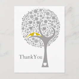  whimsy ツリー 黄色のラブバード モダン ウェディング サンクス ポストカード