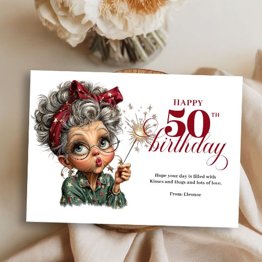 Whimsy 50 woman funny greeting card birthday joy 招待状