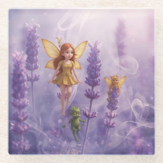 Whimsy Among the Purple Blooms ガラスコースター