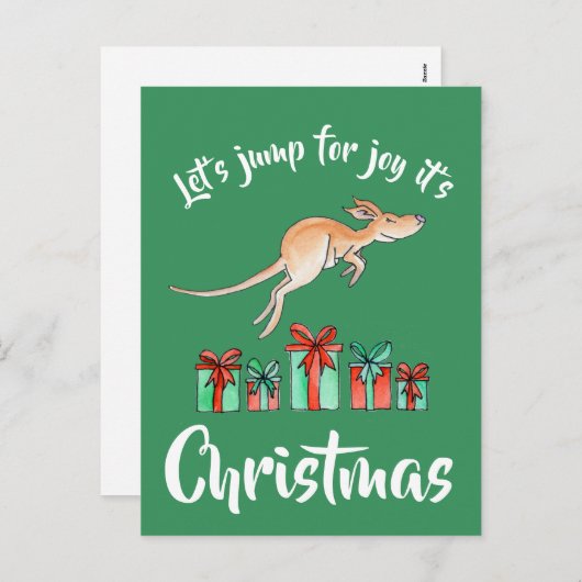 Whimsy art kangarooジャンプのクリスマスポストカード シーズンポストカード (正面/裏面)