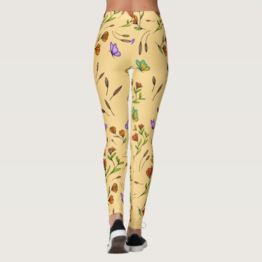 Whimsy Bloom Floral Butterfly Pattern Leggings レギンス (裏面)