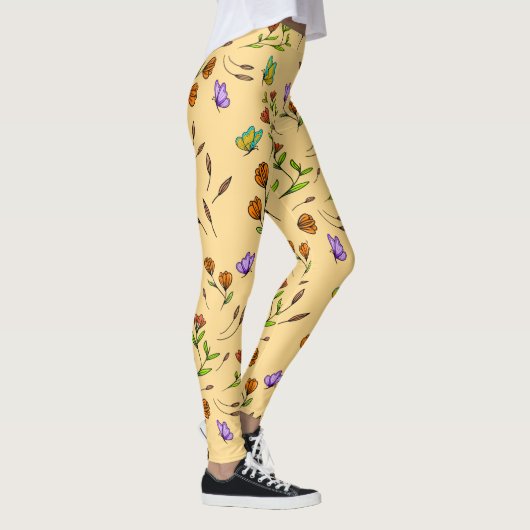 Whimsy Bloom Floral Butterfly Pattern Leggings レギンス (右)