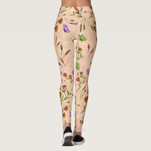 Whimsy Bloom Floral Butterfly Pattern Leggings レギンス (裏面)