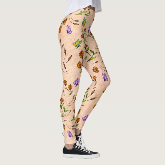 Whimsy Bloom Floral Butterfly Pattern Leggings レギンス (右)