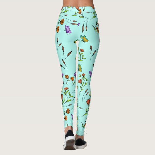 Whimsy Bloom Floral Butterfly Pattern Leggings レギンス (裏面)