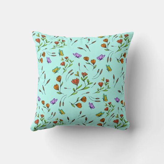 Whimsy Bloom Floral – Hand-Drawn Botanical クッション (裏面)