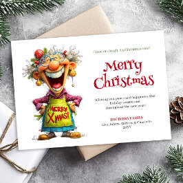 Whimsy Cartoon Woman Merry Christmas Greeting シーズンカード